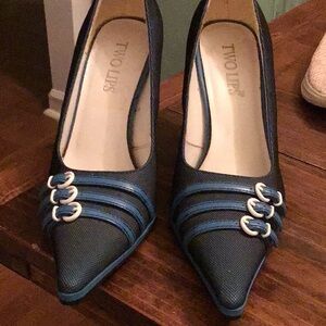 Two Lips Women's Black and Blue Heels
